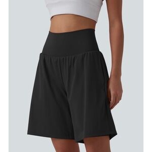 Halara Airy Super High Waisted 2-in-1 InstantCool Yoga Shorts 9" Black Pockets